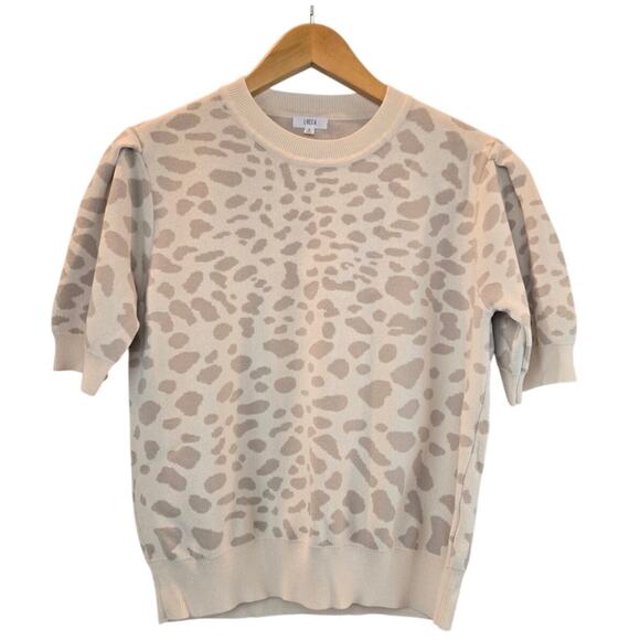 Lucca Couture Leopard Animal Print Cream Beige Sweater Short Pleat Sleeves Small - Picture 1 of 8